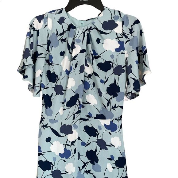 Halogen(r) Gathered Neck Midi Dress In Blue- Navy Floral Size XS - Picture 4 of 7